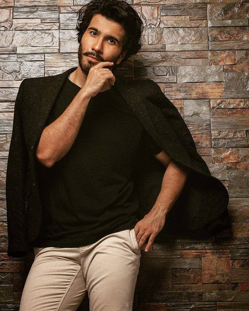 Feroz Khan, brick wall, black blazer, SD Phone Wallpaper