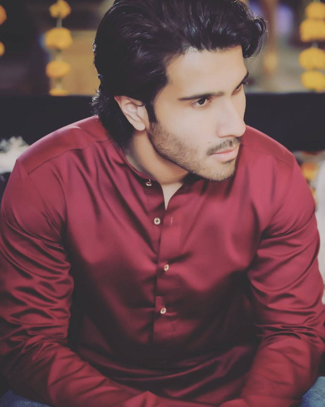 Feroz Khan, slicked back hair, rich red satin shirt, HD Phone Wallpaper