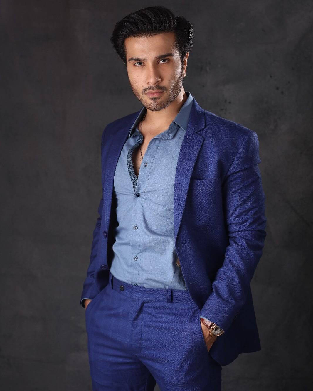 Feroz Khan, blue suit, textured blue suit, HD Phone Wallpaper