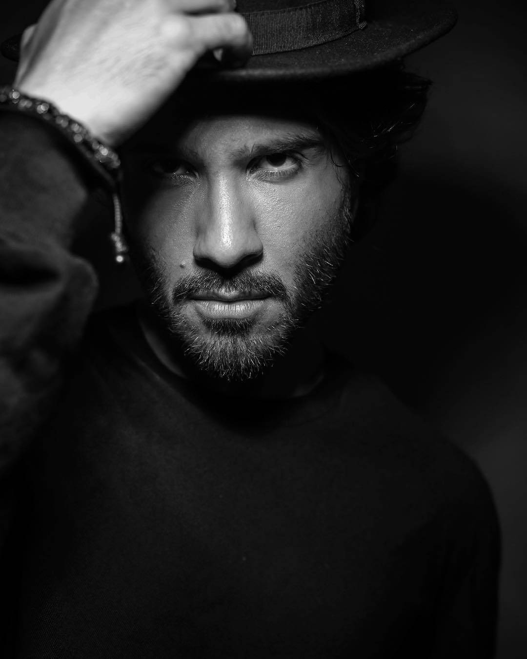 Feroz Khan, black and white portrait, bearded man, HD Phone Wallpaper