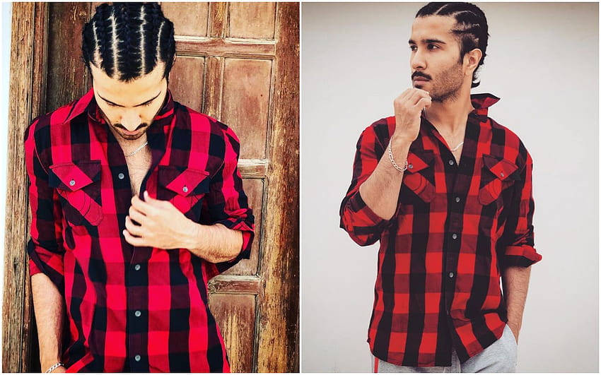 Feroz Khan, braided hair, red and black plaid shirt, SD Desktop Wallpaper