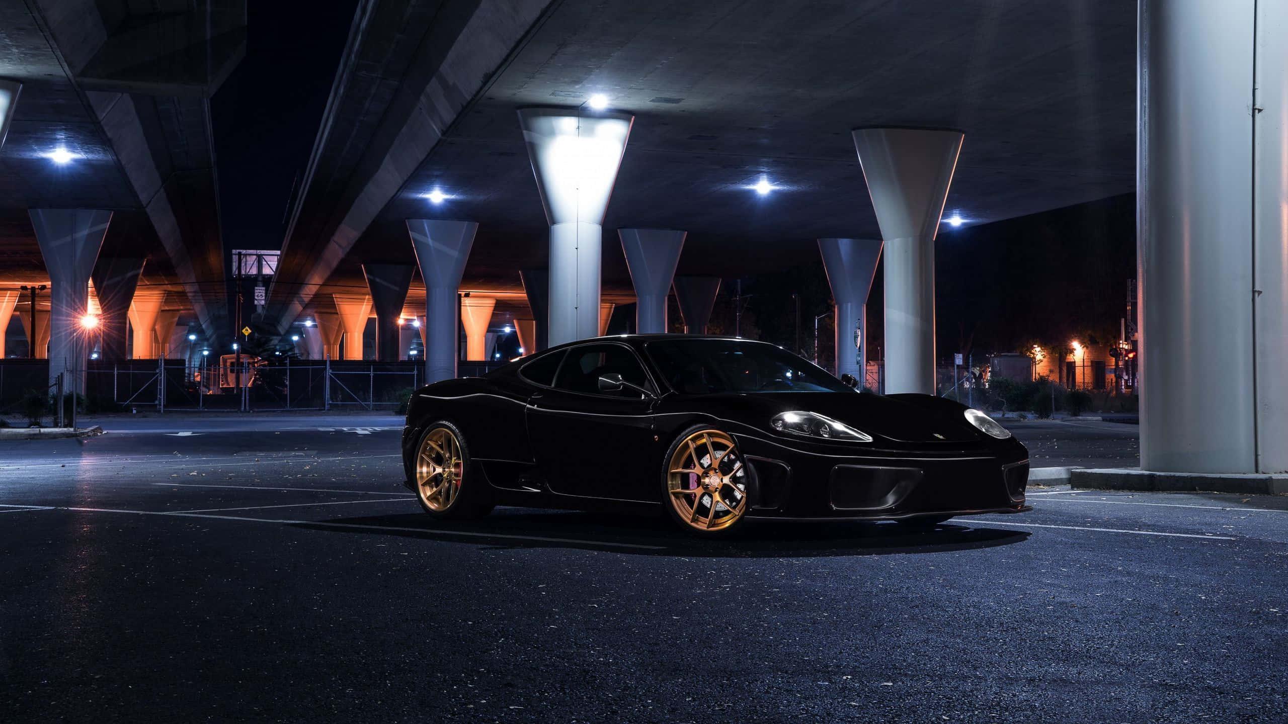 Ferrari 360 Modena, black, gold rims, 2K Desktop Wallpaper