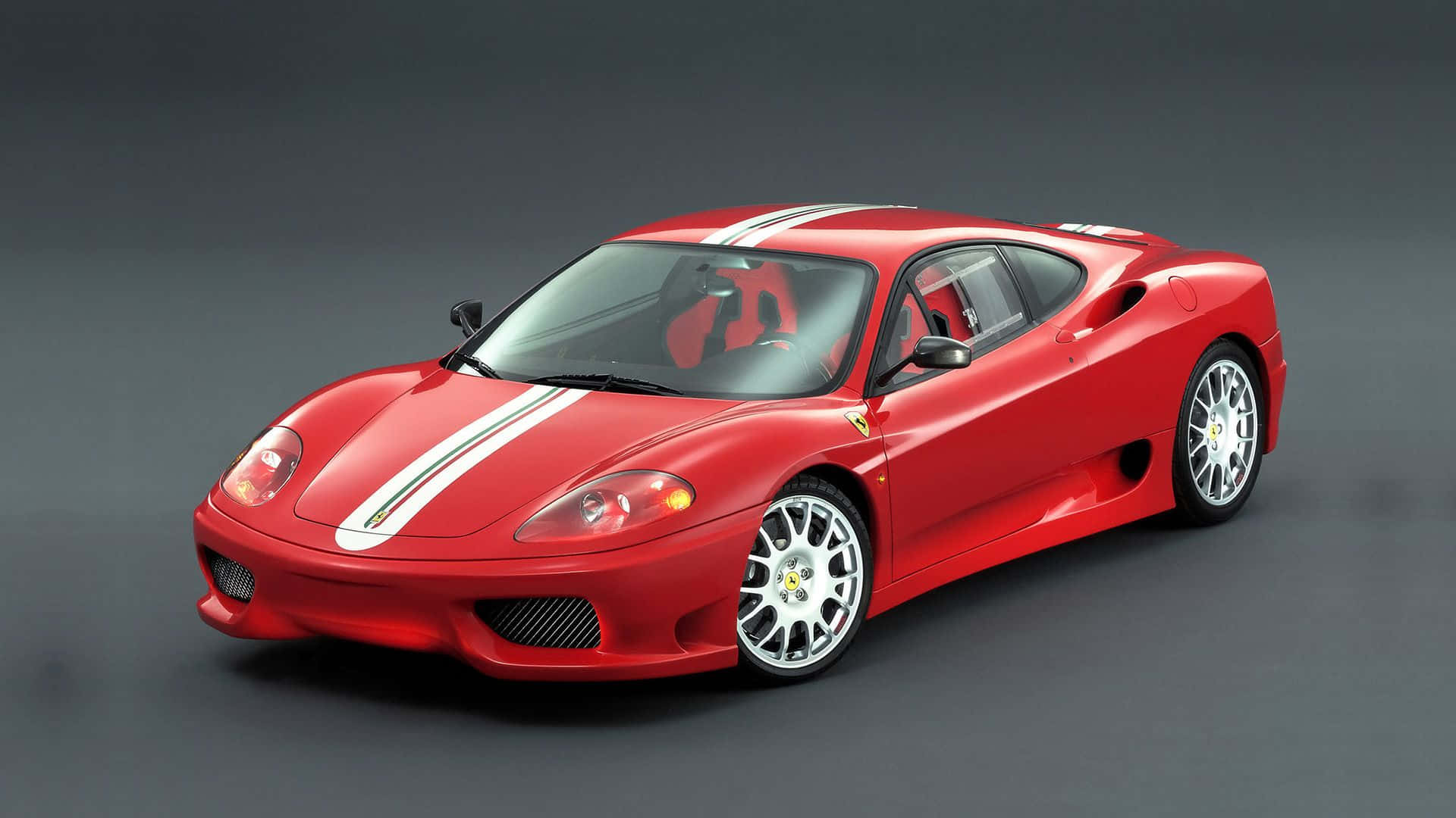 Ferrari 360 Modena, red, white racing stripes, Full HD Desktop Wallpaper