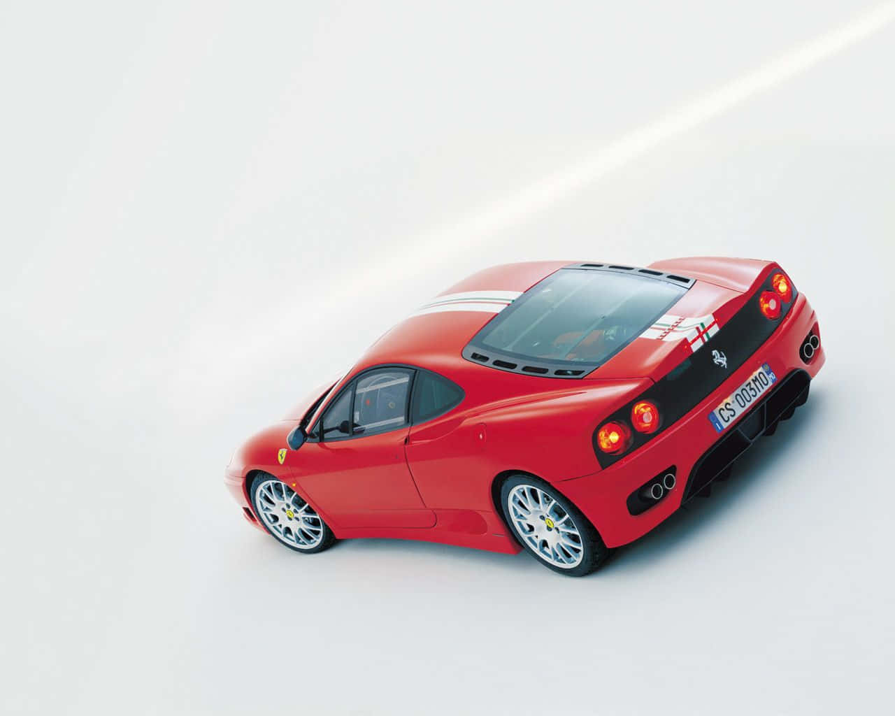 Ferrari 360 Modena, vibrant red, white racing stripes, HD Desktop Wallpaper