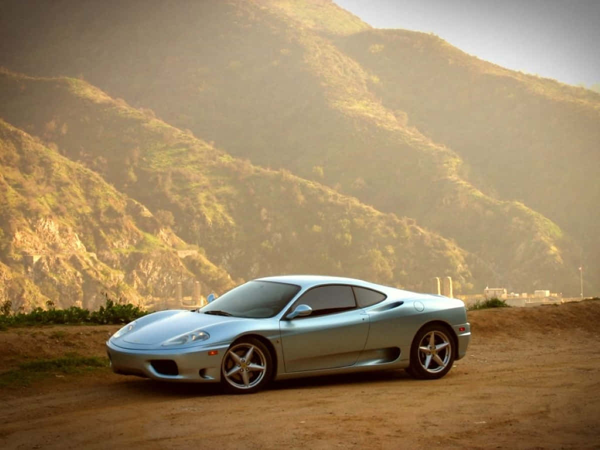 Ferrari 360 Modena, silver, dusty roadside, SD Desktop Wallpaper