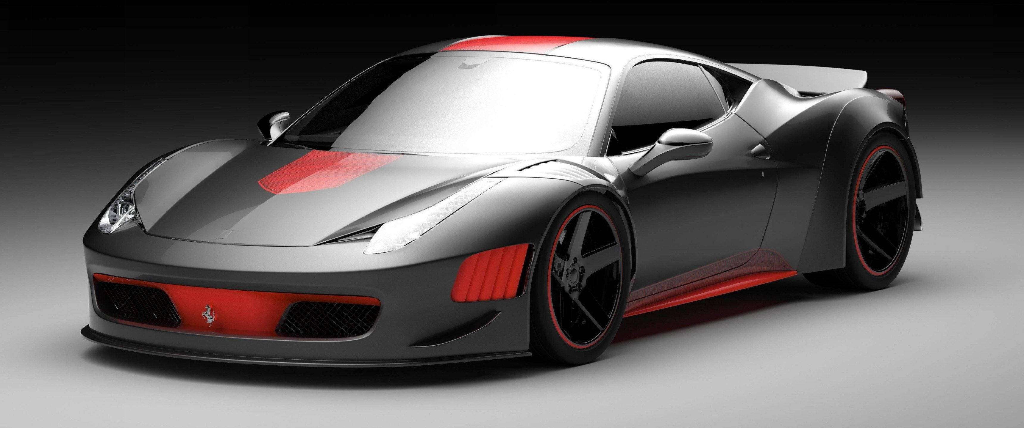 Ferrari 458, gray, red accents, 2K Desktop Wallpaper