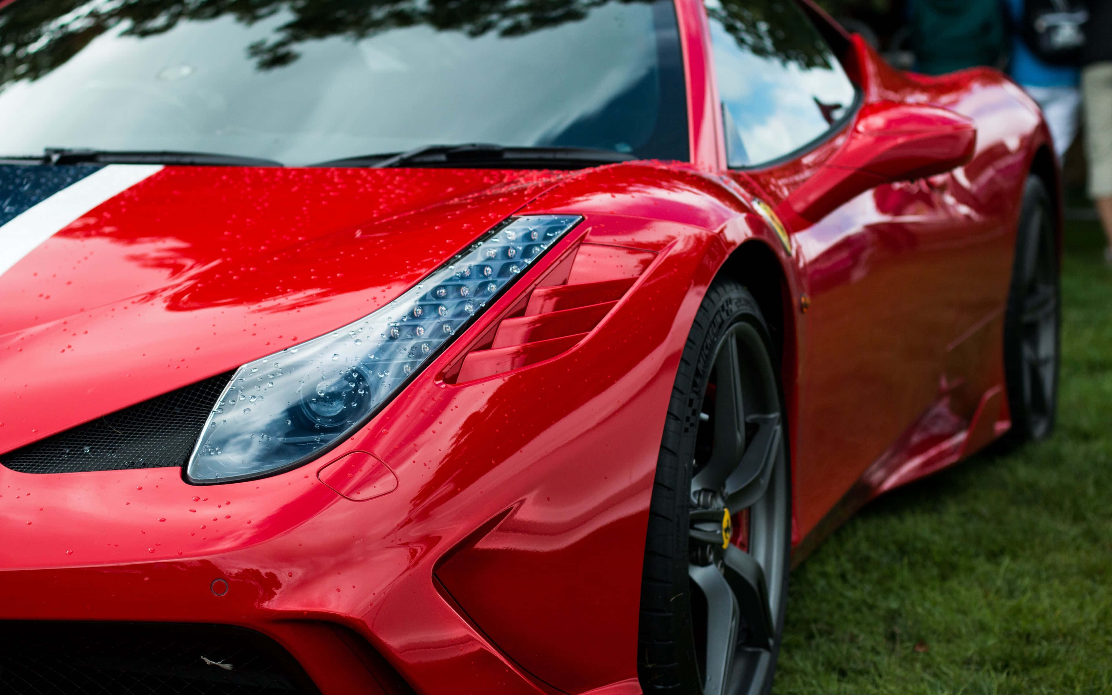 Ferrari 458 Speciale, glossy red, raindrops, 4K Desktop Wallpaper