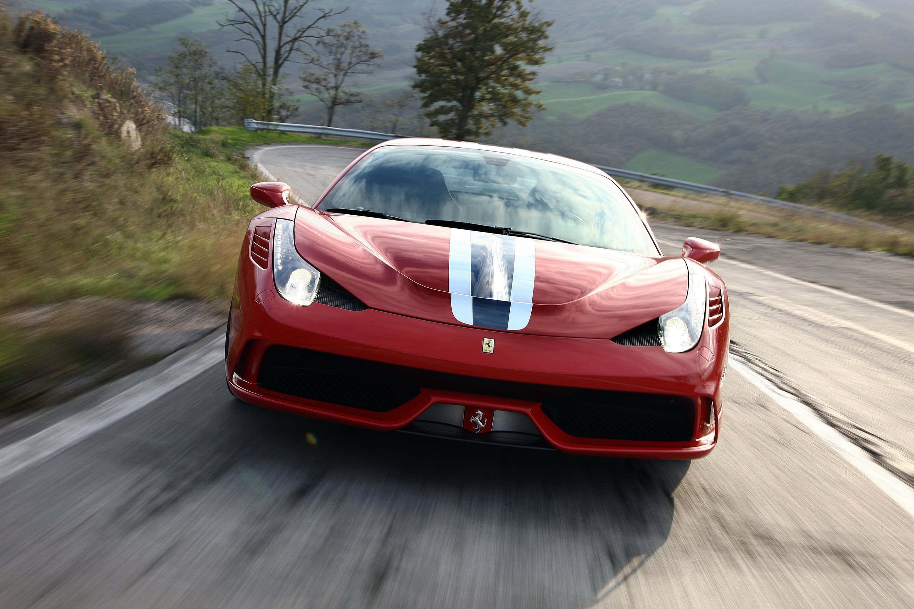 Ferrari 458 Speciale, red, winding mountain road, 2K Desktop Wallpaper