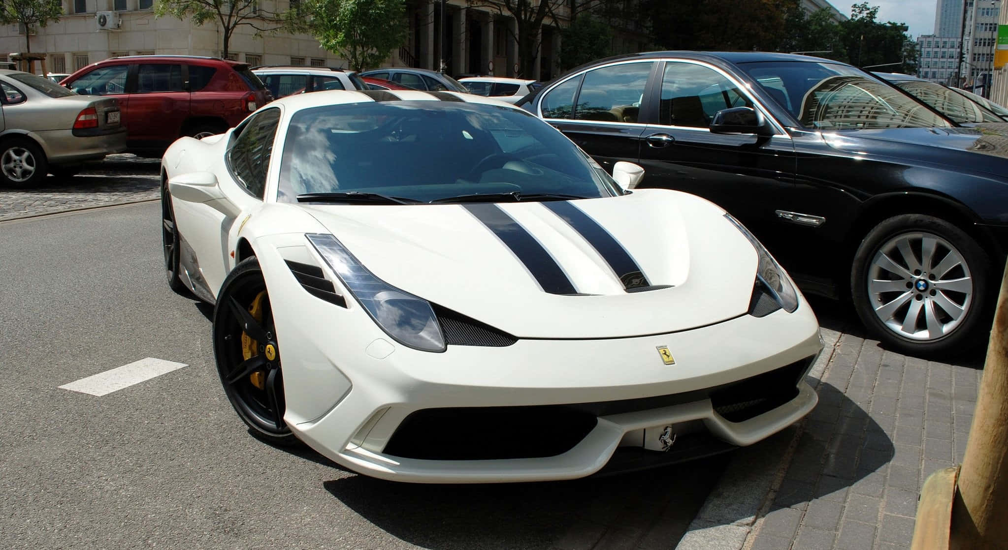 Ferrari 458 Speciale, white, black racing stripes, Full HD Desktop Wallpaper