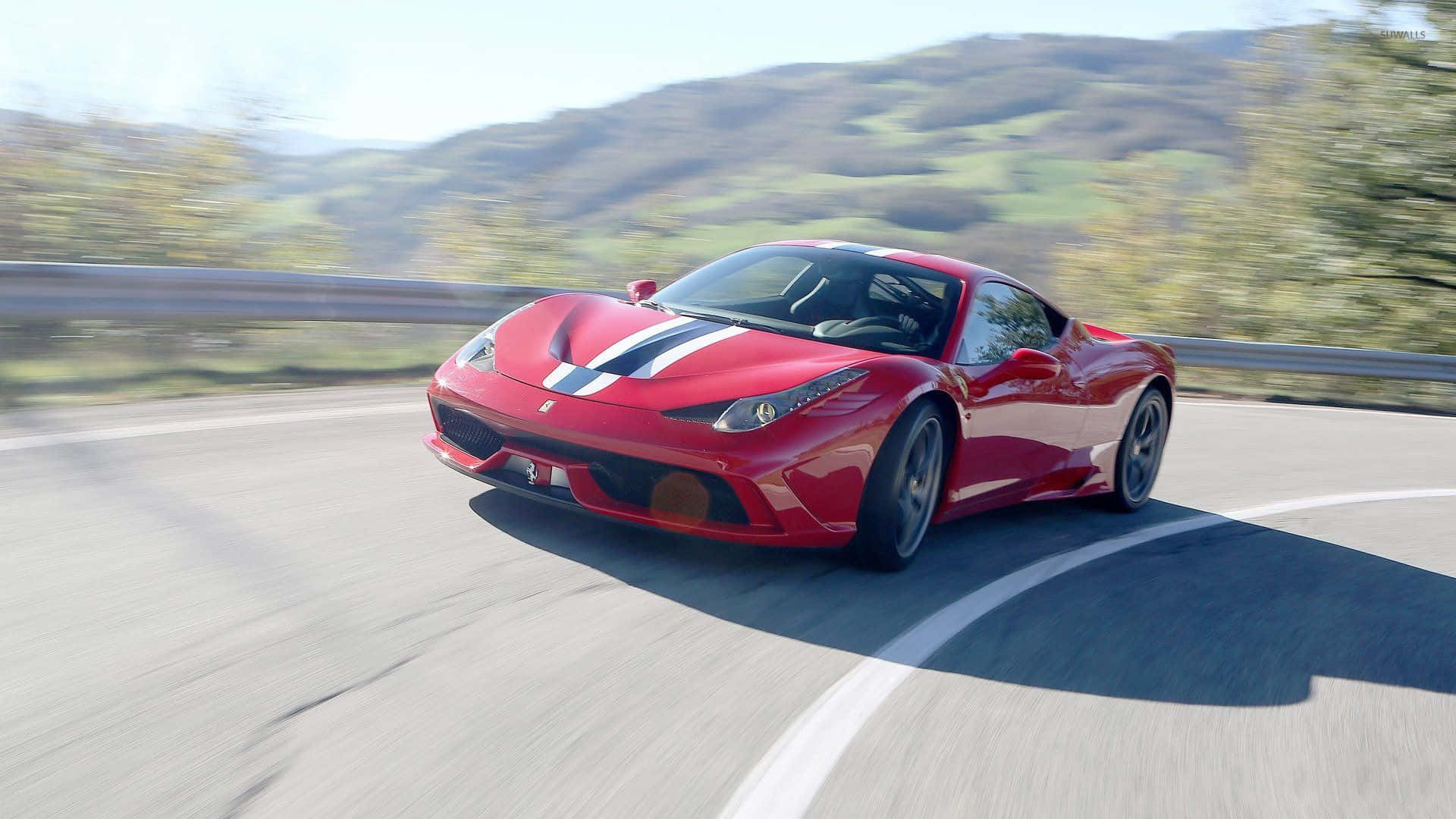 Ferrari 458 Speciale, vibrant red, winding mountain road, Full HD Desktop Wallpaper