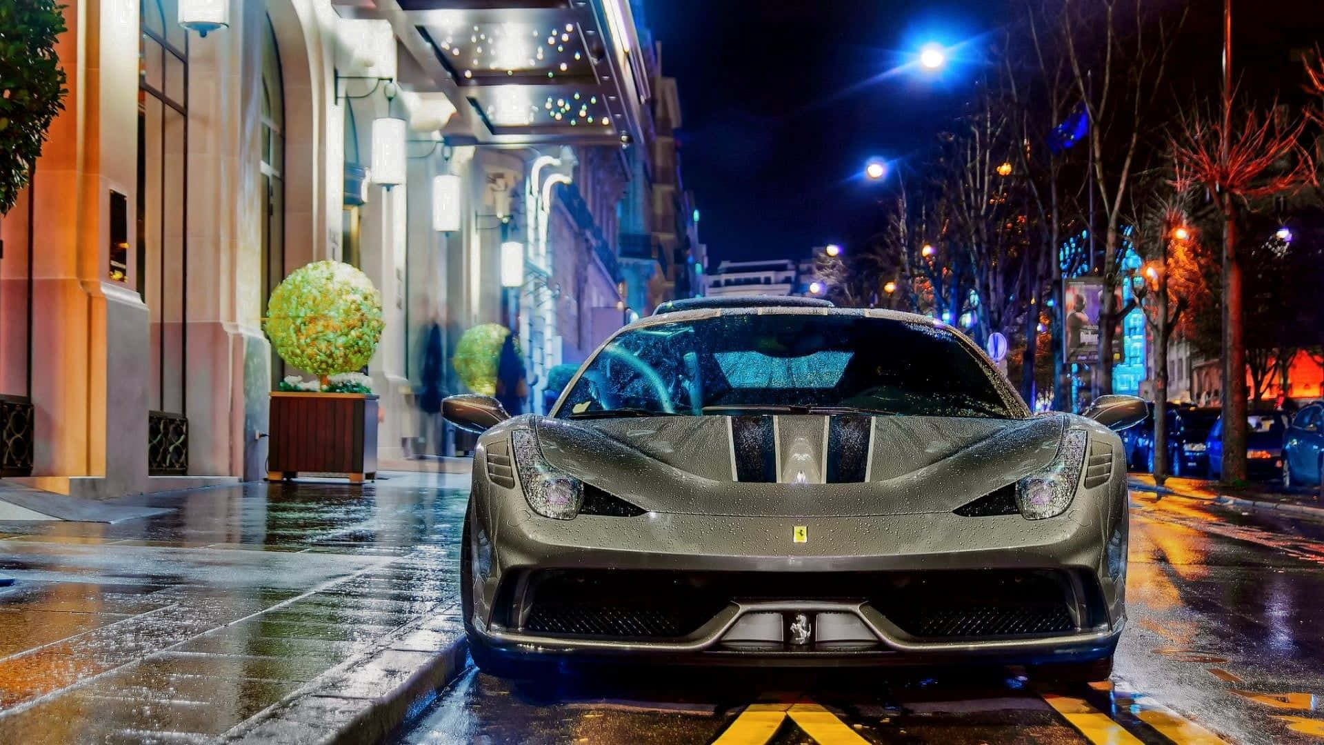 Ferrari 458 Speciale, matte gray, neon lights, Full HD Desktop Wallpaper