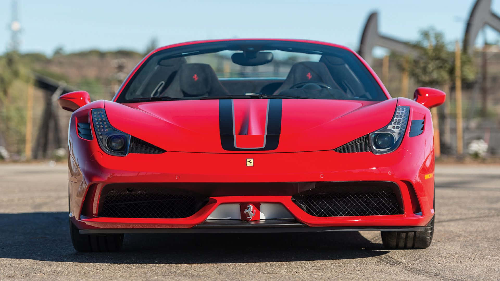 Ferrari 458 Speciale, vibrant red, black racing stripes, Full HD Desktop Wallpaper