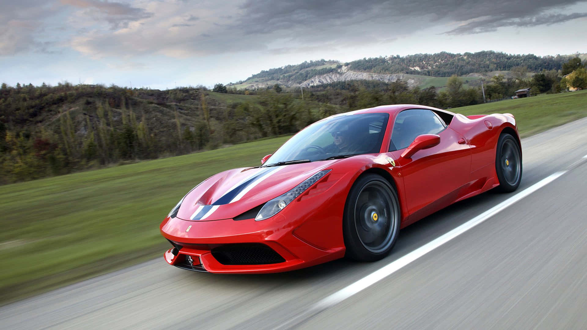 Ferrari 458 Speciale, red, winding rural road, Full HD Desktop Wallpaper