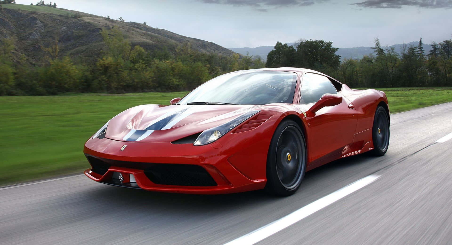 Ferrari 458 Speciale, vibrant red, winding road, Full HD Desktop Wallpaper