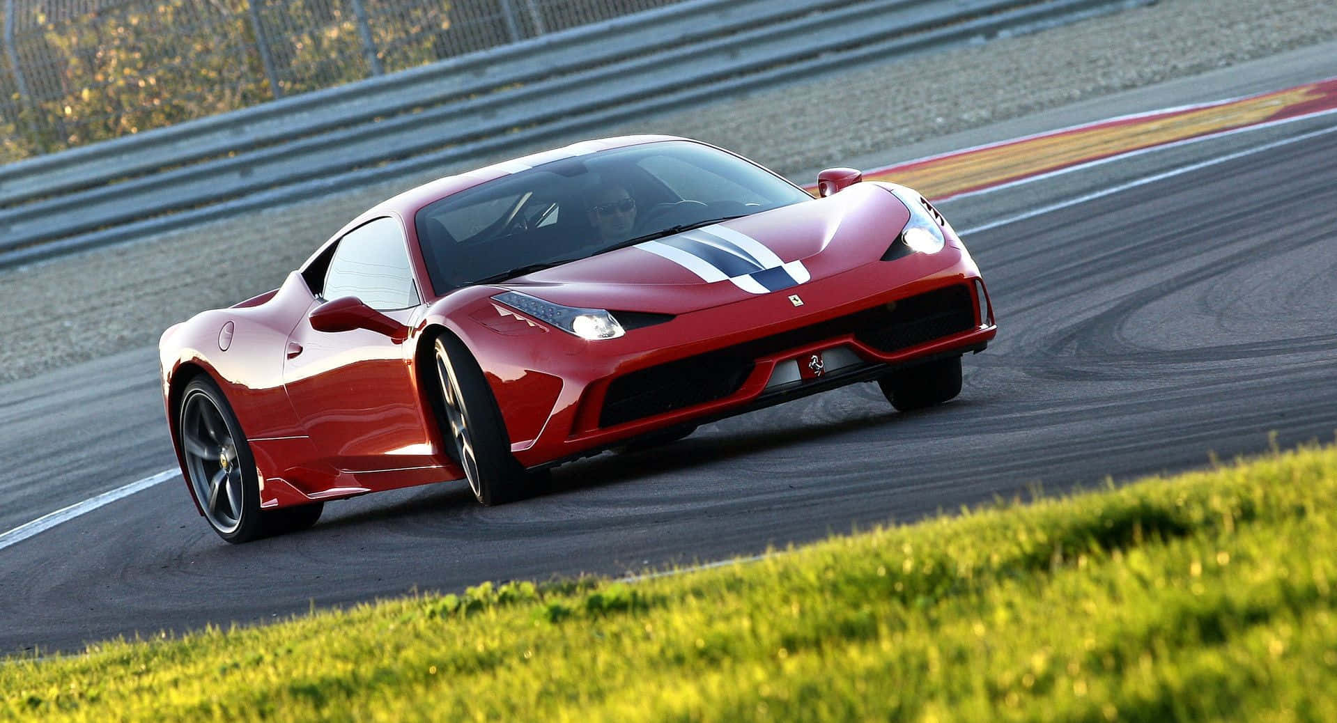 Ferrari 458 Speciale, vibrant red, white racing stripes, HD Desktop Wallpaper