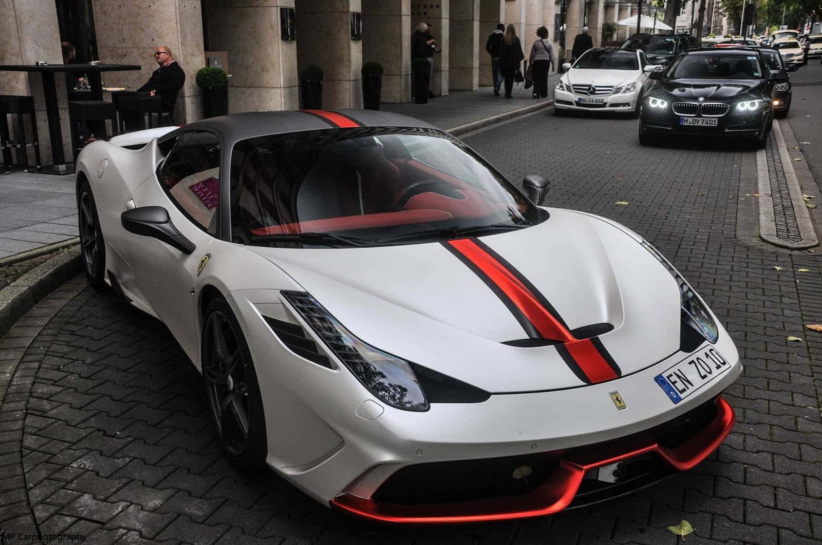 Ferrari 458 Speciale, white, bold red stripes, HD Desktop Wallpaper