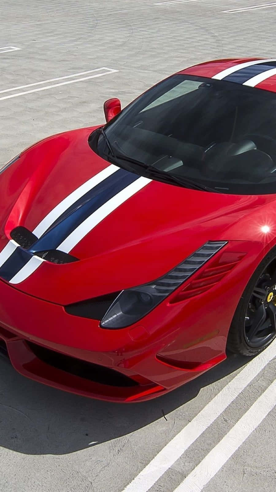 Ferrari 458 Speciale, glossy red, bold blue and white racing stripes, HD Phone Wallpaper