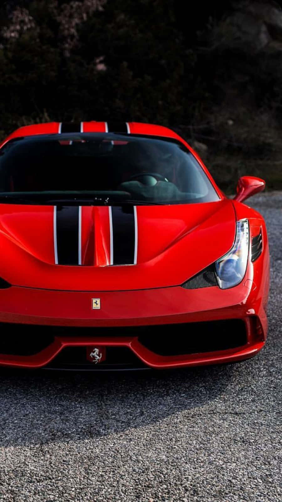 Ferrari 458 Speciale, glossy red, black and white stripes, HD Phone Wallpaper