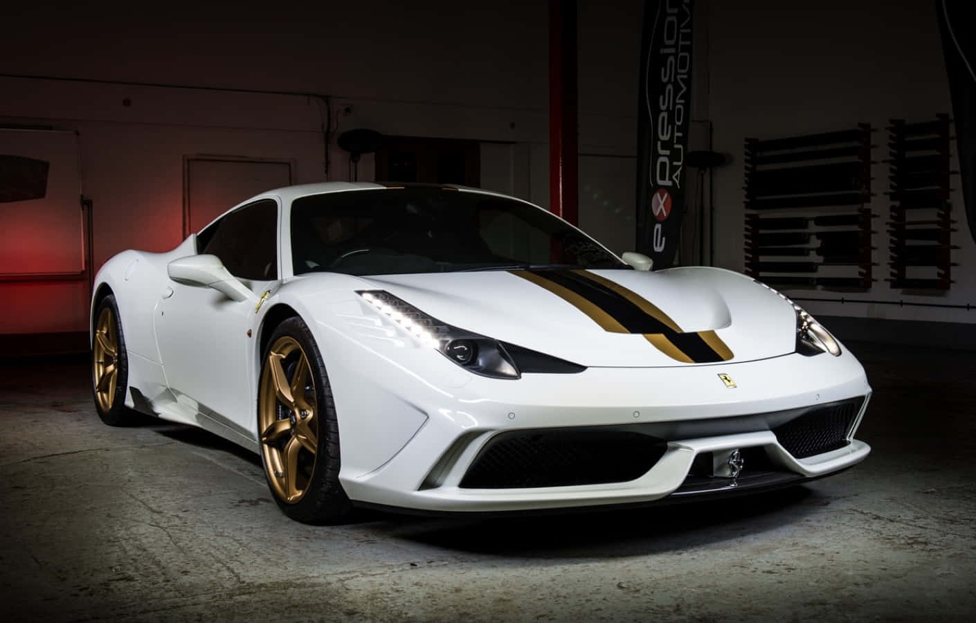 Ferrari 458 Speciale, white, gold accents, HD Desktop Wallpaper