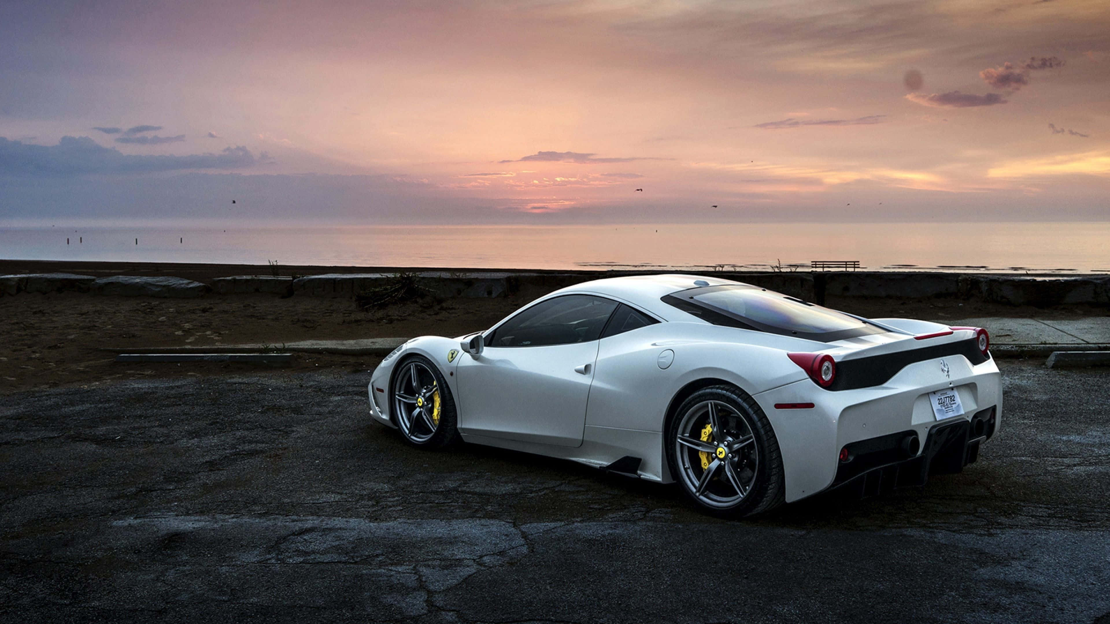 Ferrari 458 Spider, white, cracked asphalt road, 4K Desktop Wallpaper