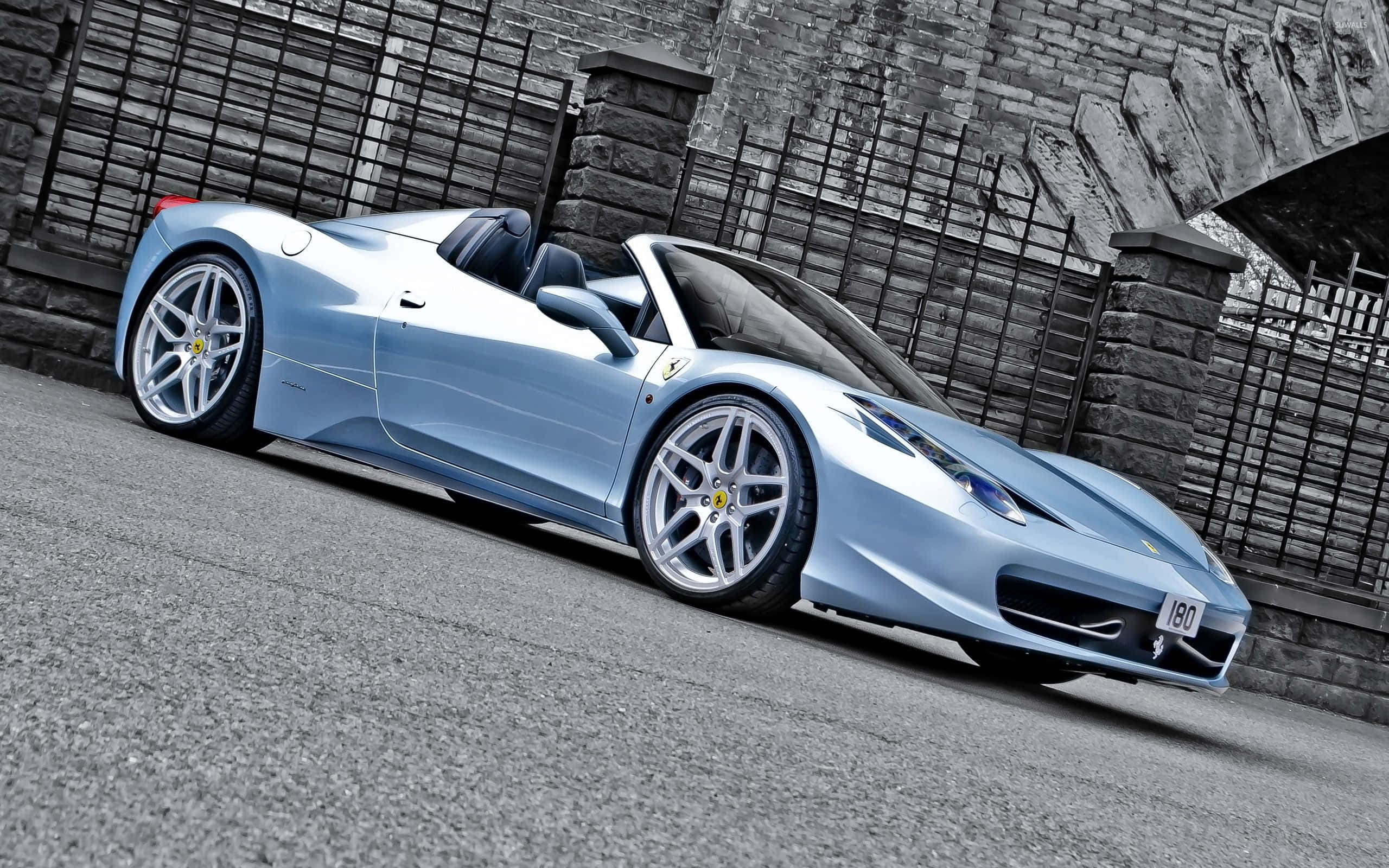 Ferrari 458 Spider, light blue, asphalt, 2K Desktop Wallpaper