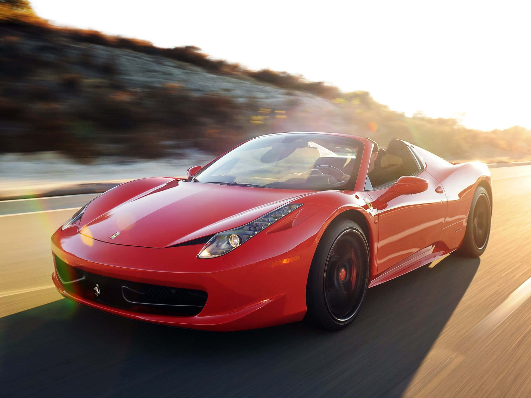 Ferrari 458 Spider, vibrant red, coastal road, Full HD Desktop Wallpaper