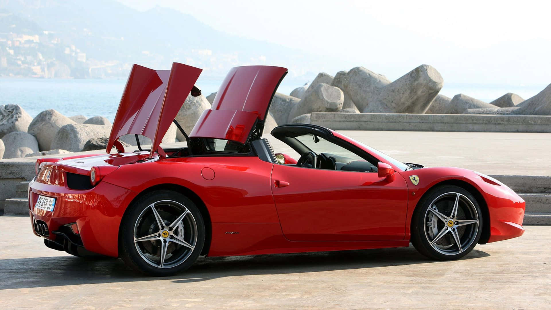 Ferrari 458 Spider, sleek red, scissor doors, Full HD Desktop Wallpaper