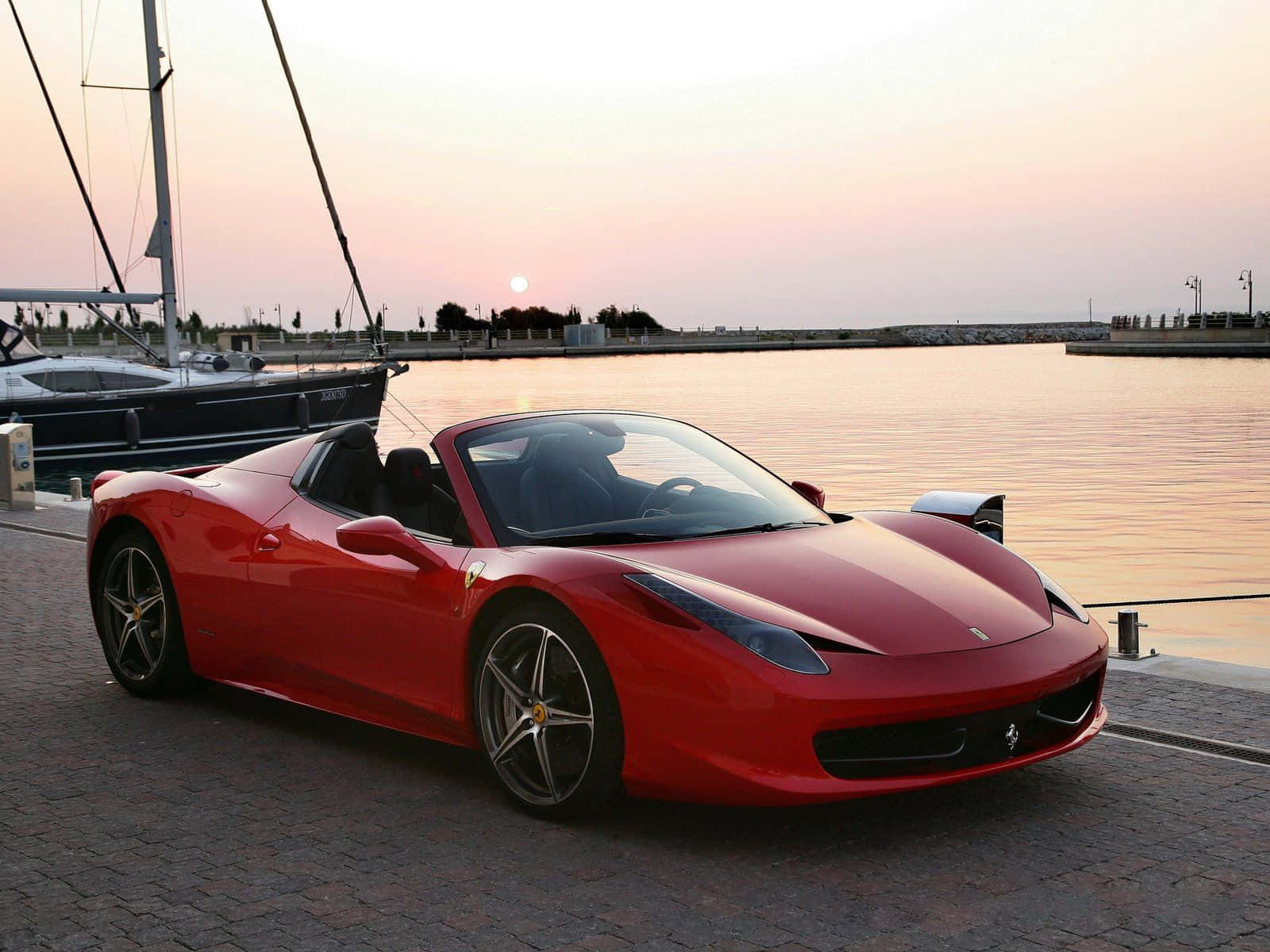 Ferrari 458 Spider, glossy red, sunset, HD Desktop Wallpaper