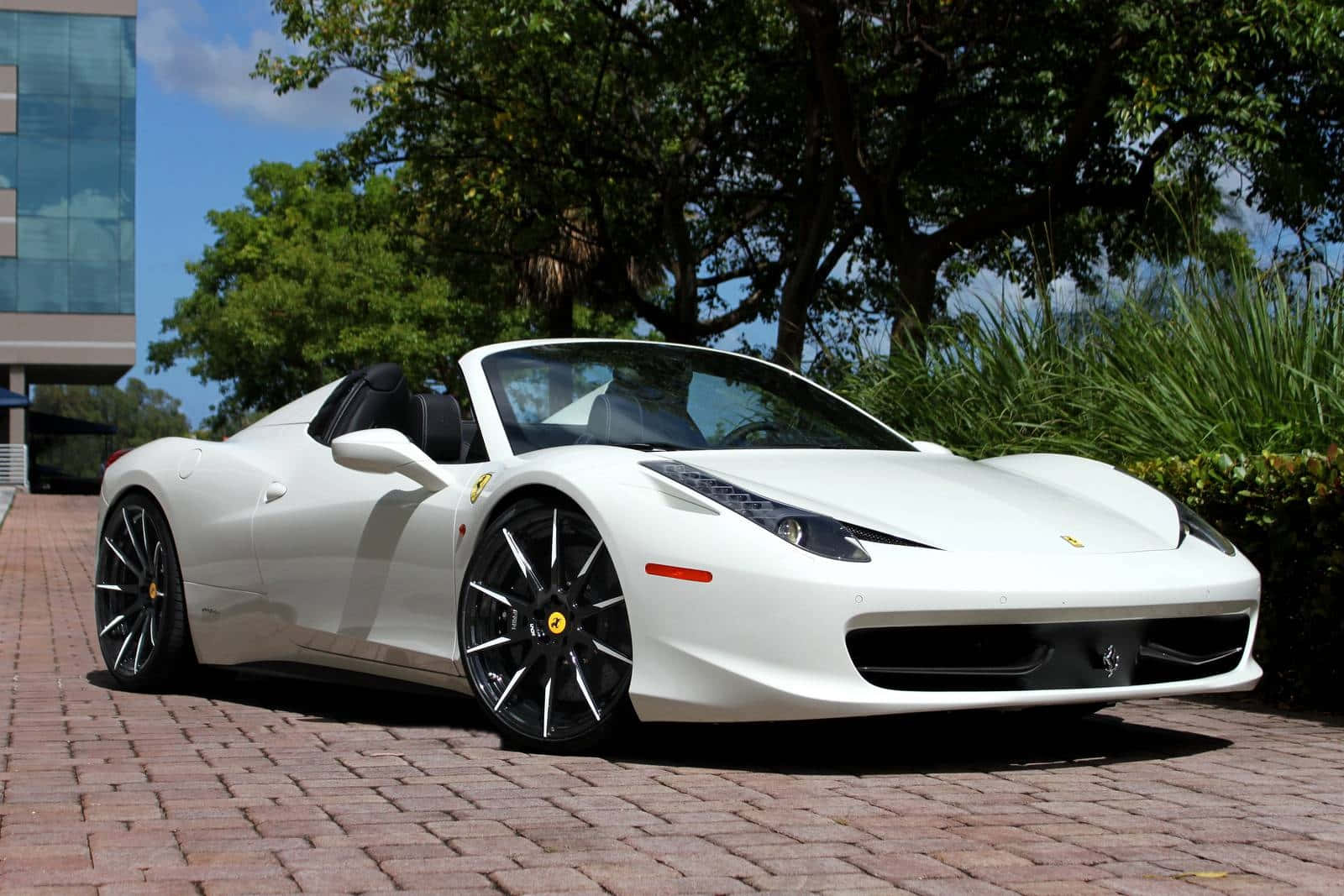 Ferrari 458 Spider, white, brick driveway, HD Desktop Wallpaper