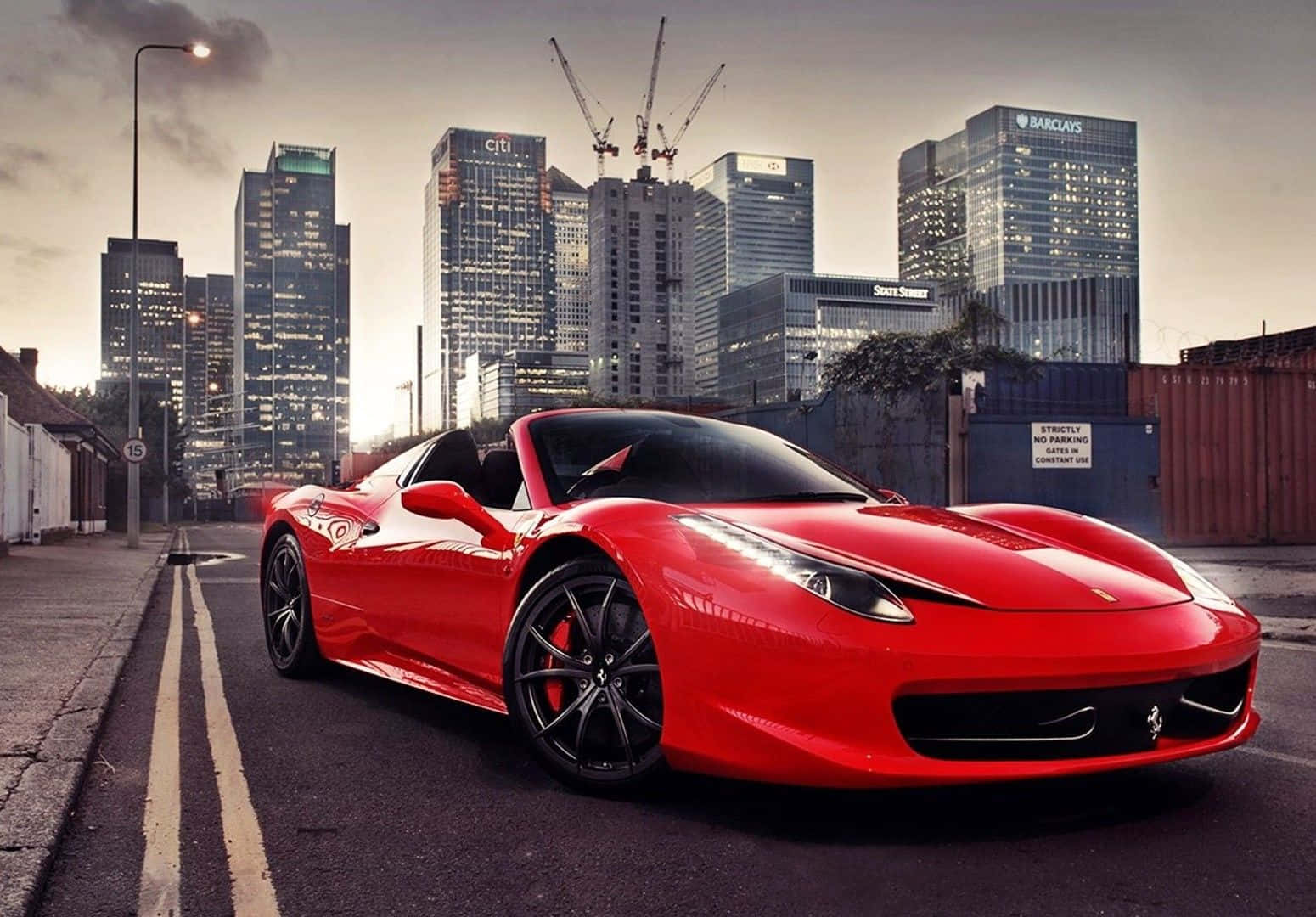 Ferrari 458 Spider, vibrant red, urban street, HD Desktop Wallpaper