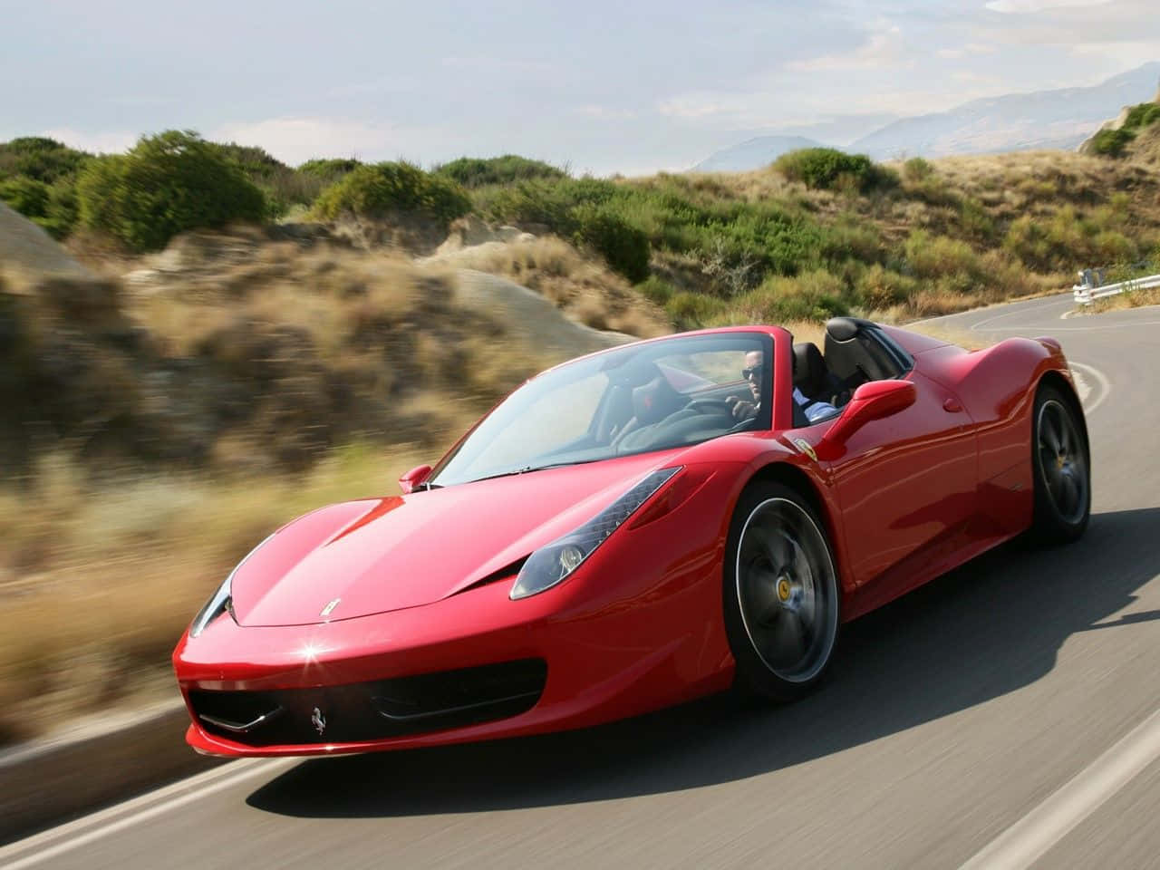 Ferrari 458 Spider, vibrant red, winding coastal road, HD Desktop Wallpaper