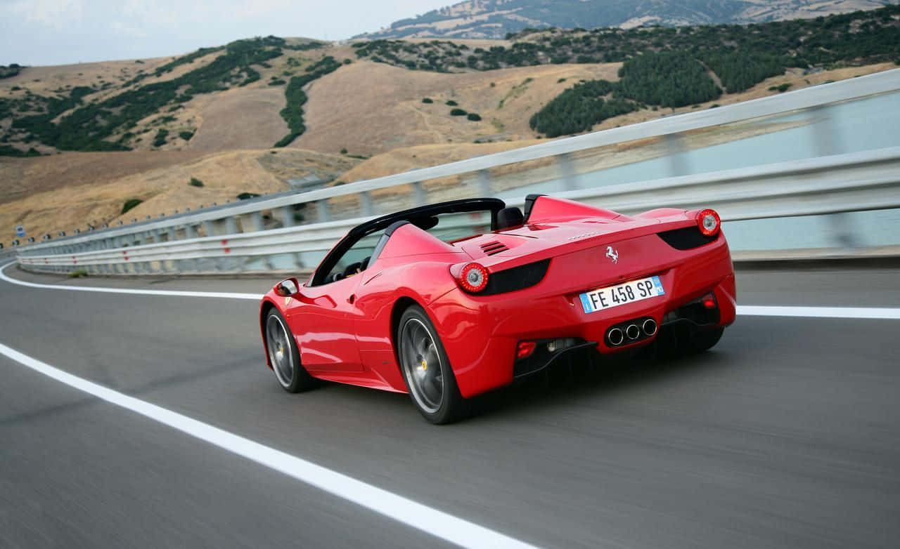 Ferrari 458 Spider, vibrant red, winding mountain highway, HD Desktop Wallpaper