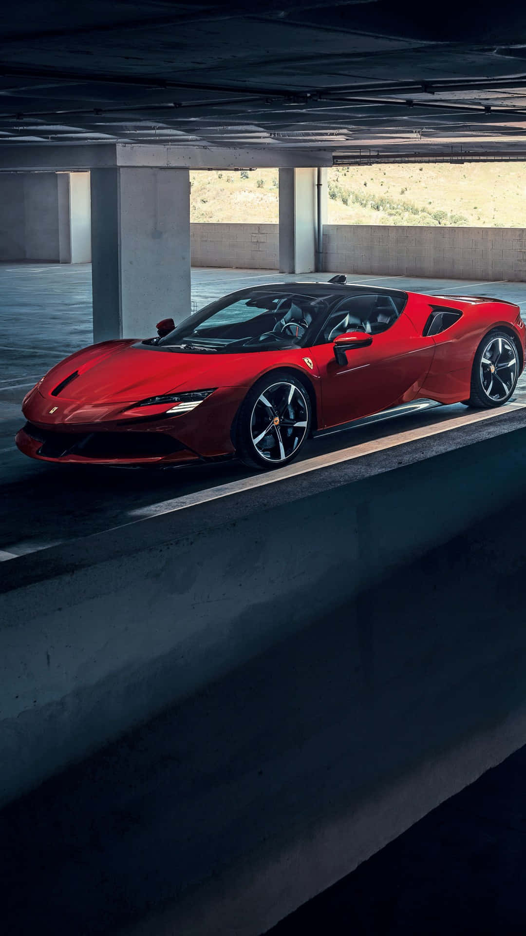 Ferrari 488 Spider, red sports car, parking garage, Full HD Phone Wallpaper