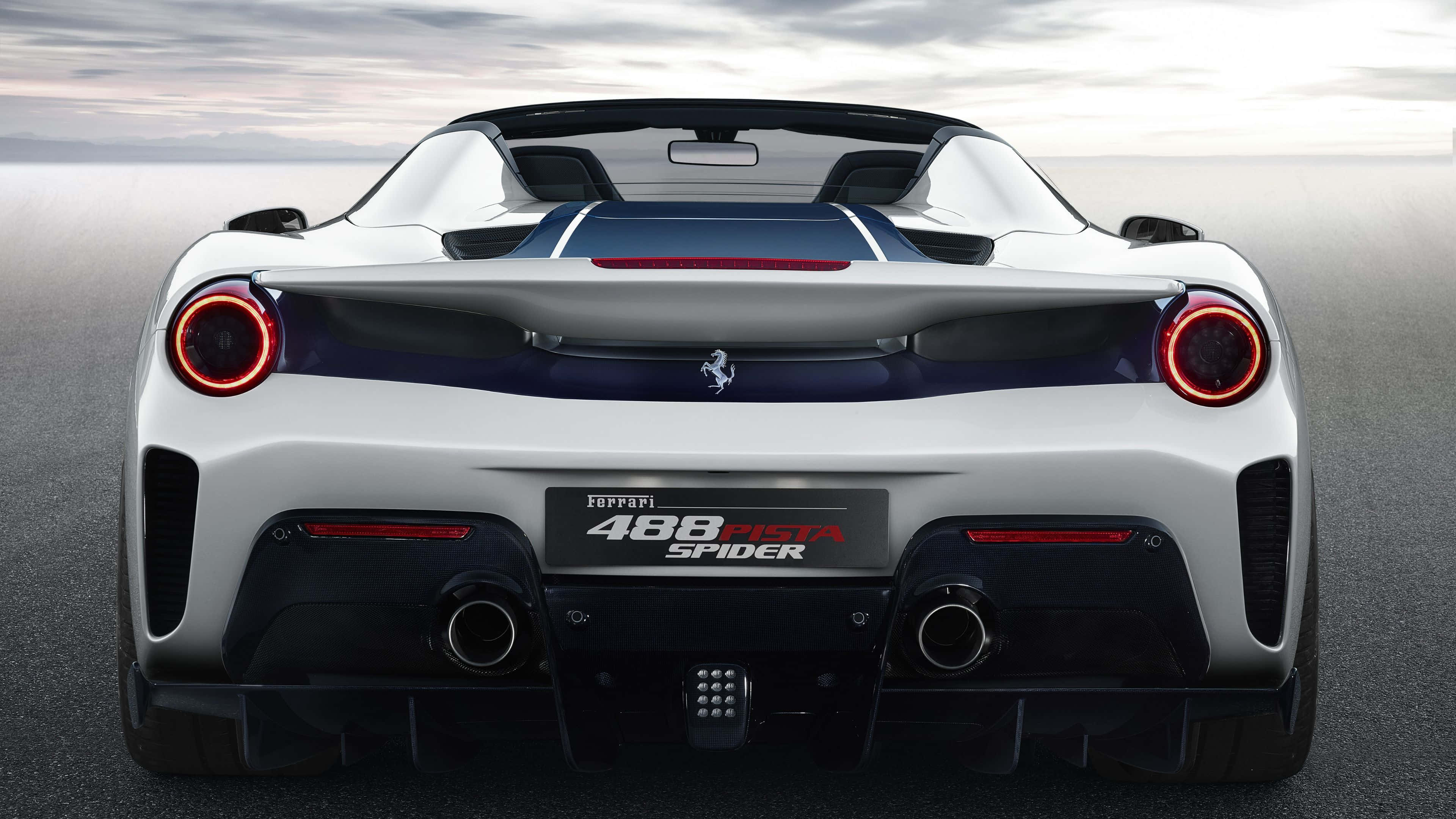 Ferrari 488 Spider, white, glowing circular taillights, 4K Desktop Wallpaper