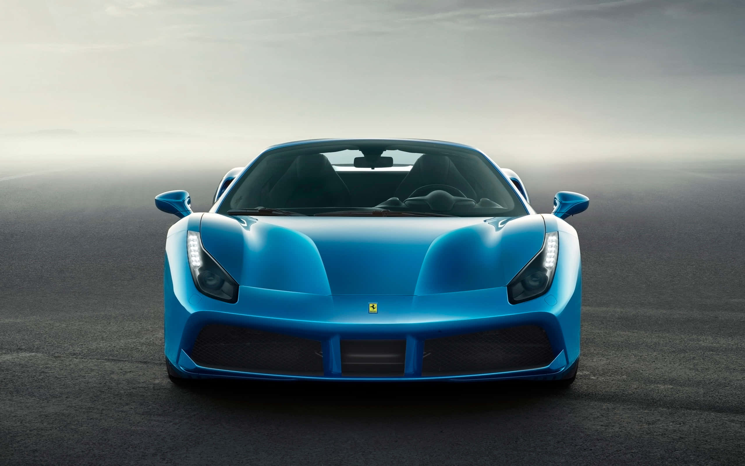 Ferrari 488 Spider, blue, misty gray asphalt road, 2K Desktop Wallpaper