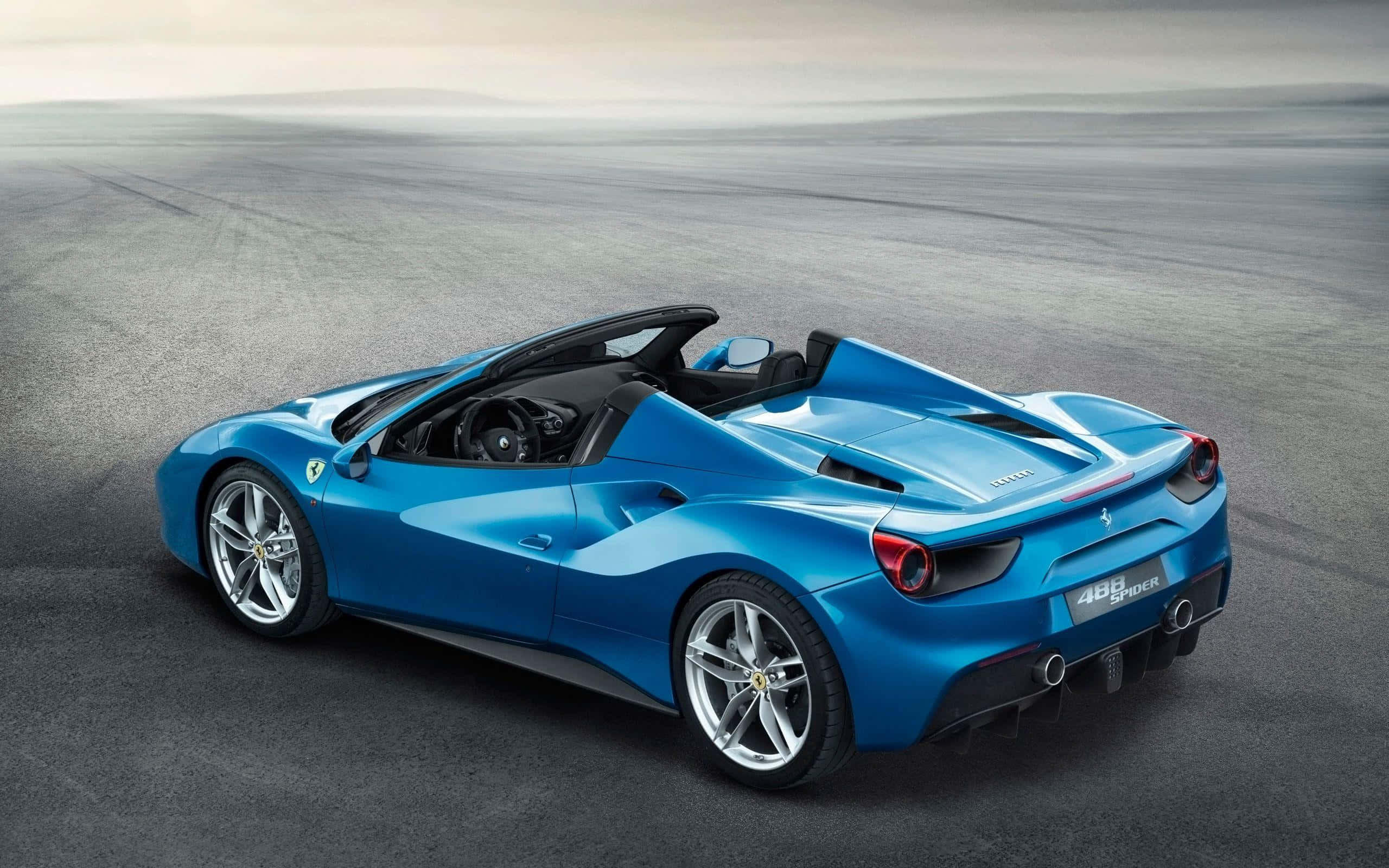 Ferrari 488 Spider, vibrant blue, asphalt track, 2K Desktop Wallpaper