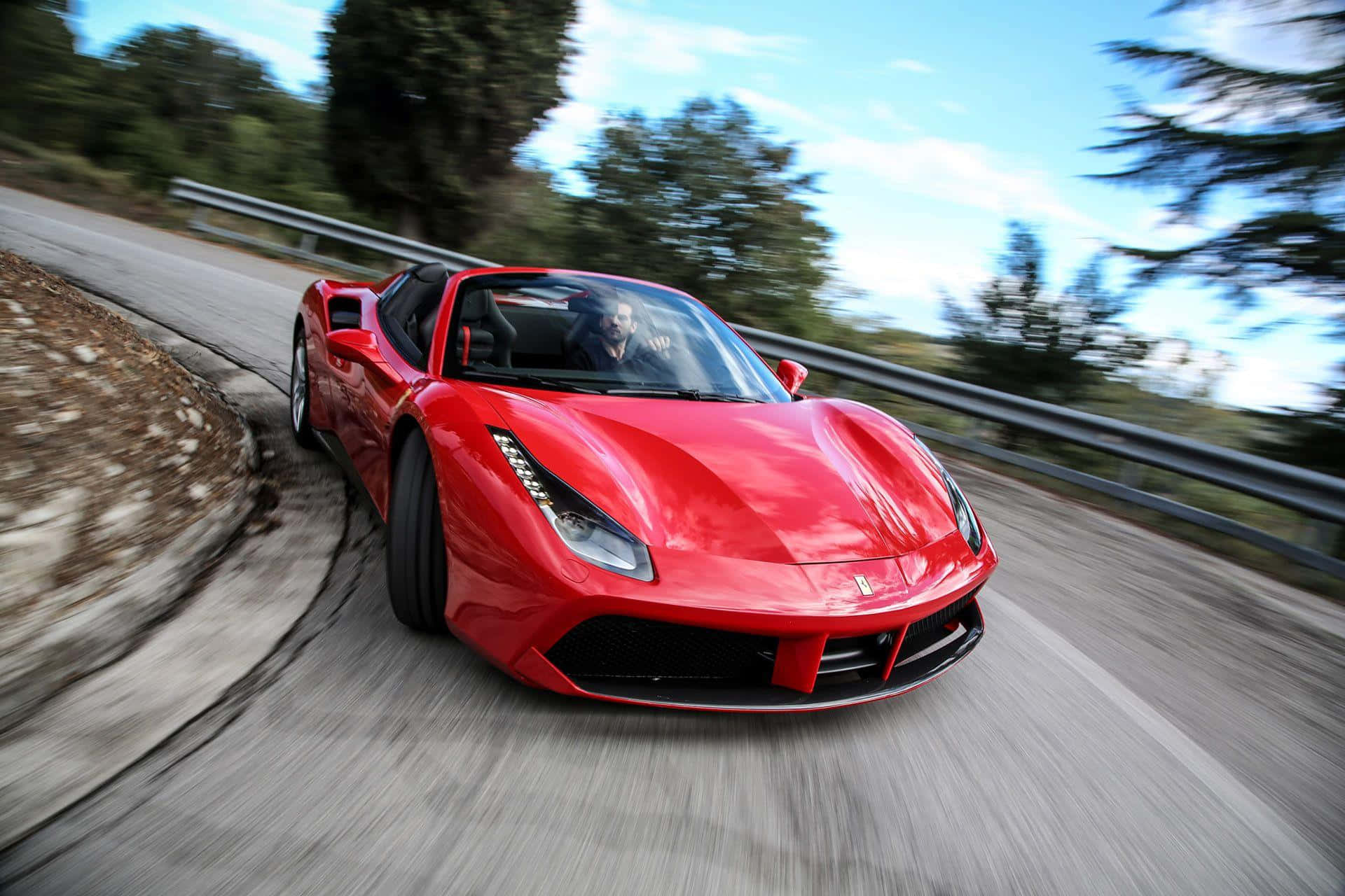 Ferrari 488 Spider, vibrant red, winding mountain road, Full HD Desktop Wallpaper