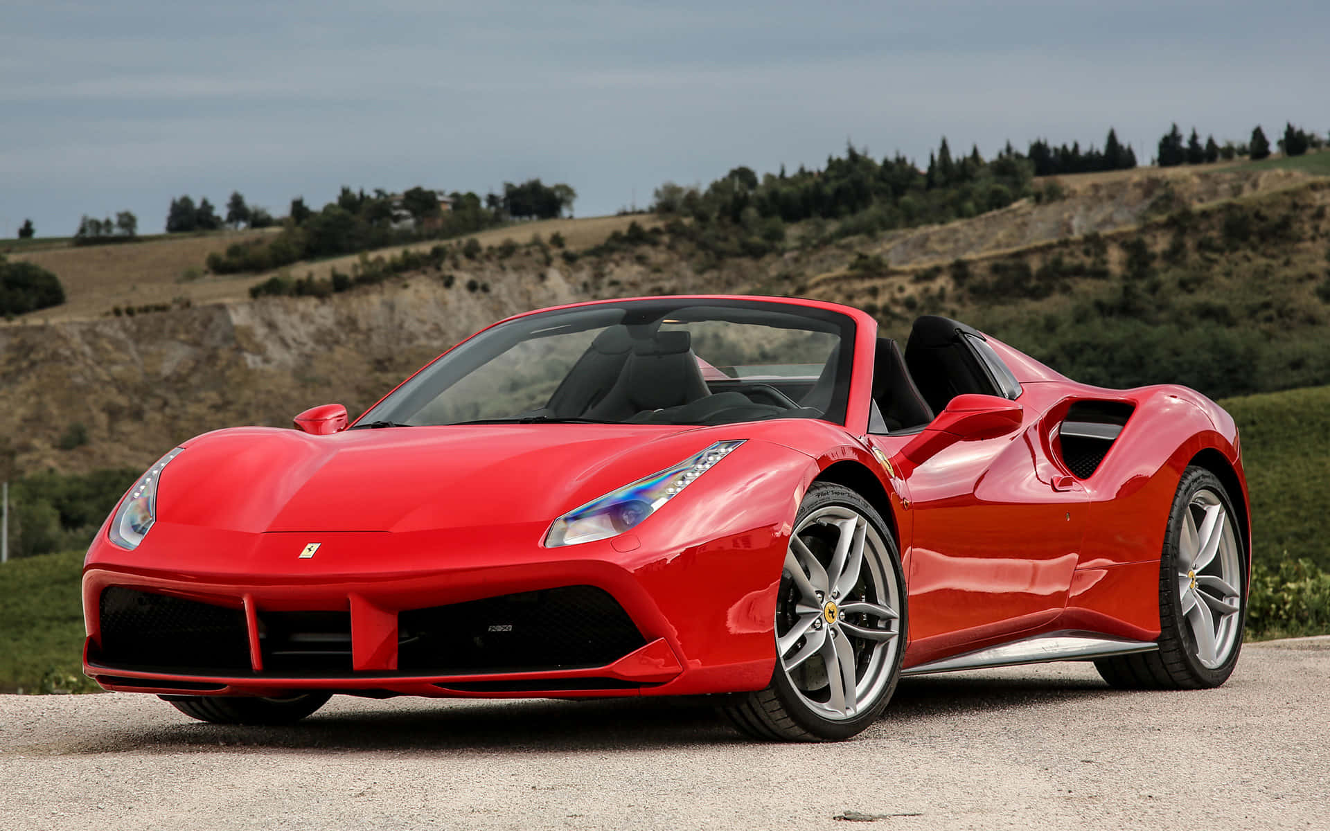 Ferrari 488 Spider, vibrant red, gravel road, Full HD Desktop Wallpaper