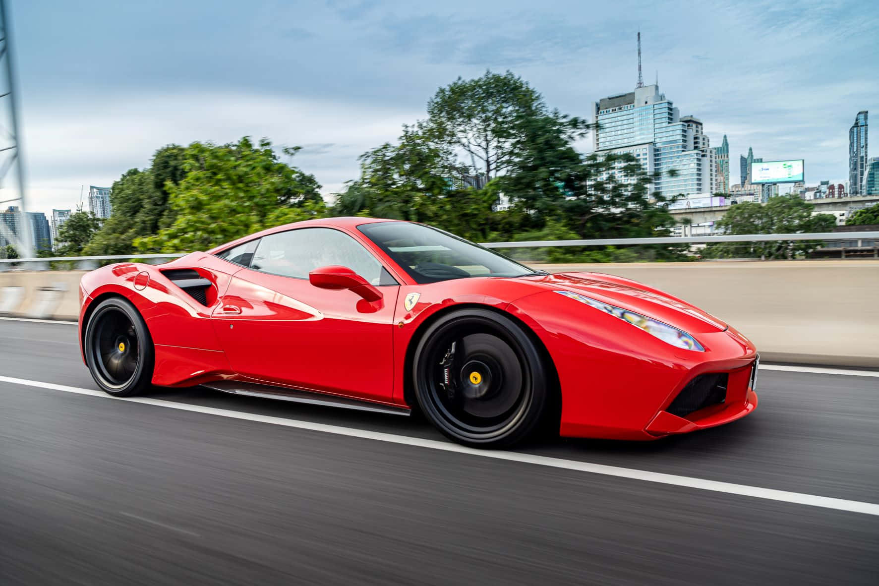 Ferrari 488 Spider, vibrant red, city highway, HD Desktop Wallpaper
