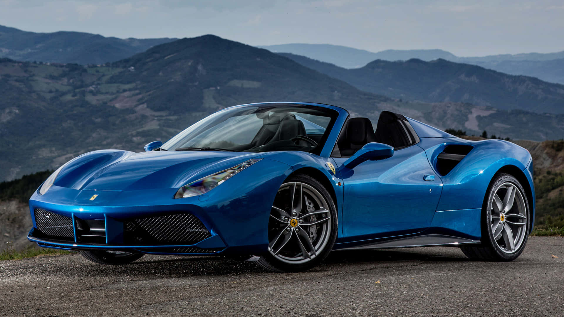 Ferrari 488 Spider, vibrant blue, mountain road, Full HD Desktop Wallpaper