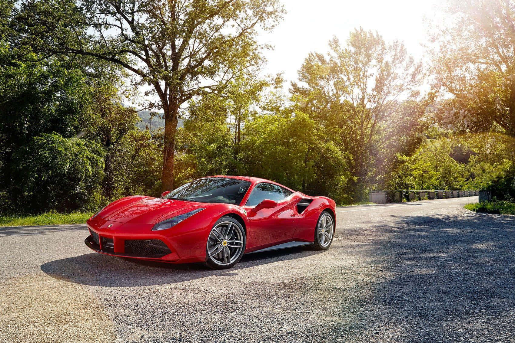Ferrari 488 Spider, vibrant red, sunlit gravel road, HD Desktop Wallpaper