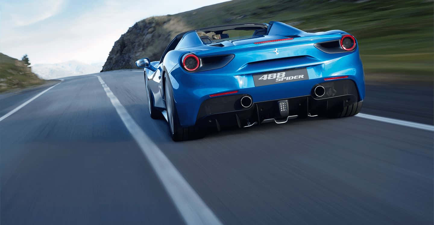 Ferrari 488 Spider, vibrant blue, winding mountain road, HD Desktop Wallpaper