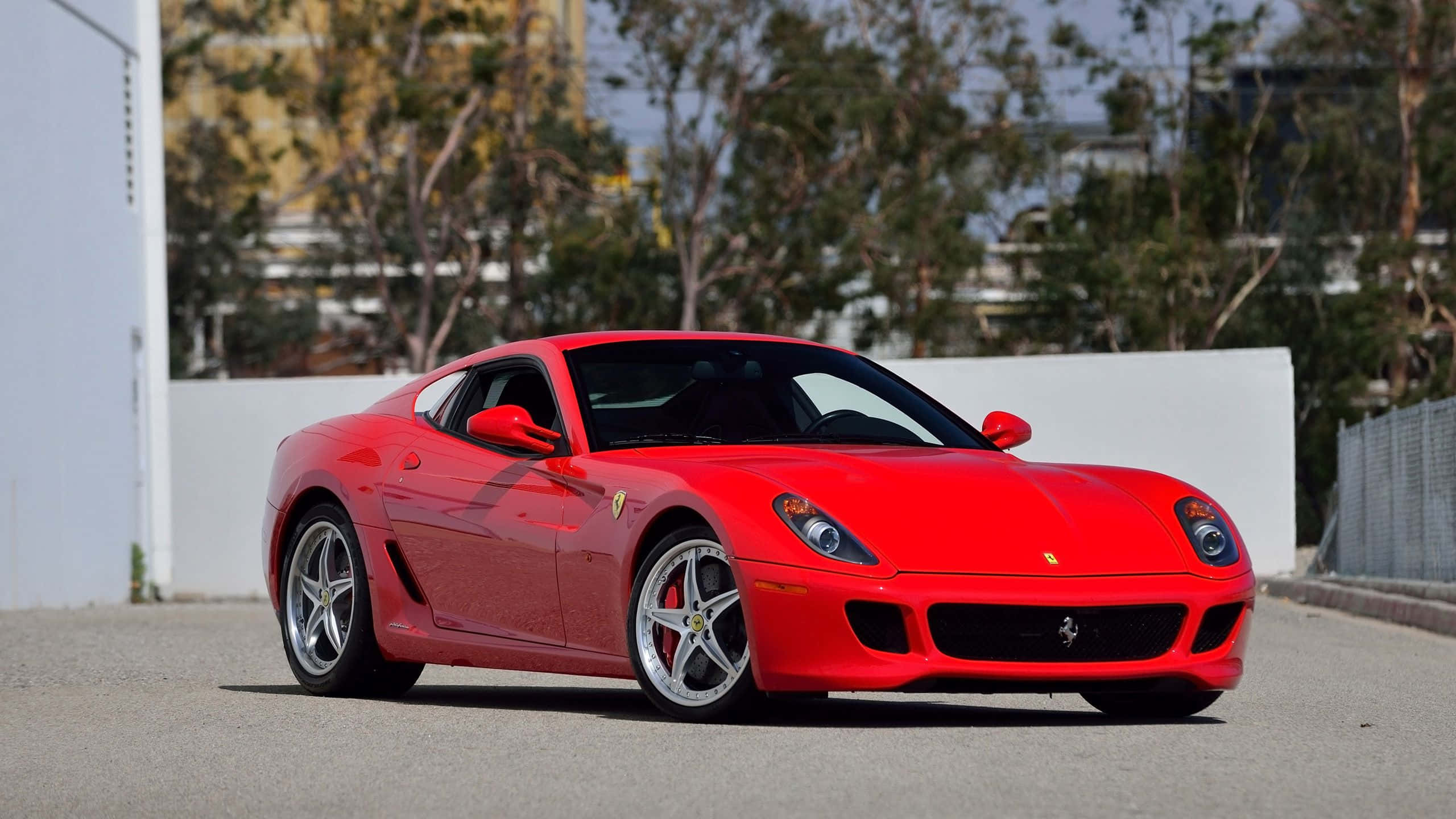 Ferrari 599 GTB Fiorano, red, paved surface, 2K Desktop Wallpaper