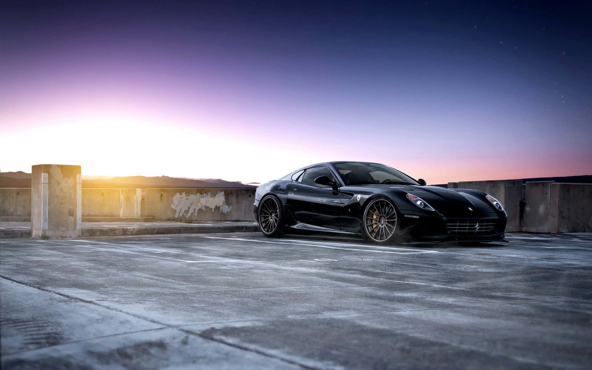 Ferrari 599 GTB Fiorano, black, concrete rooftop, Full HD Desktop Wallpaper