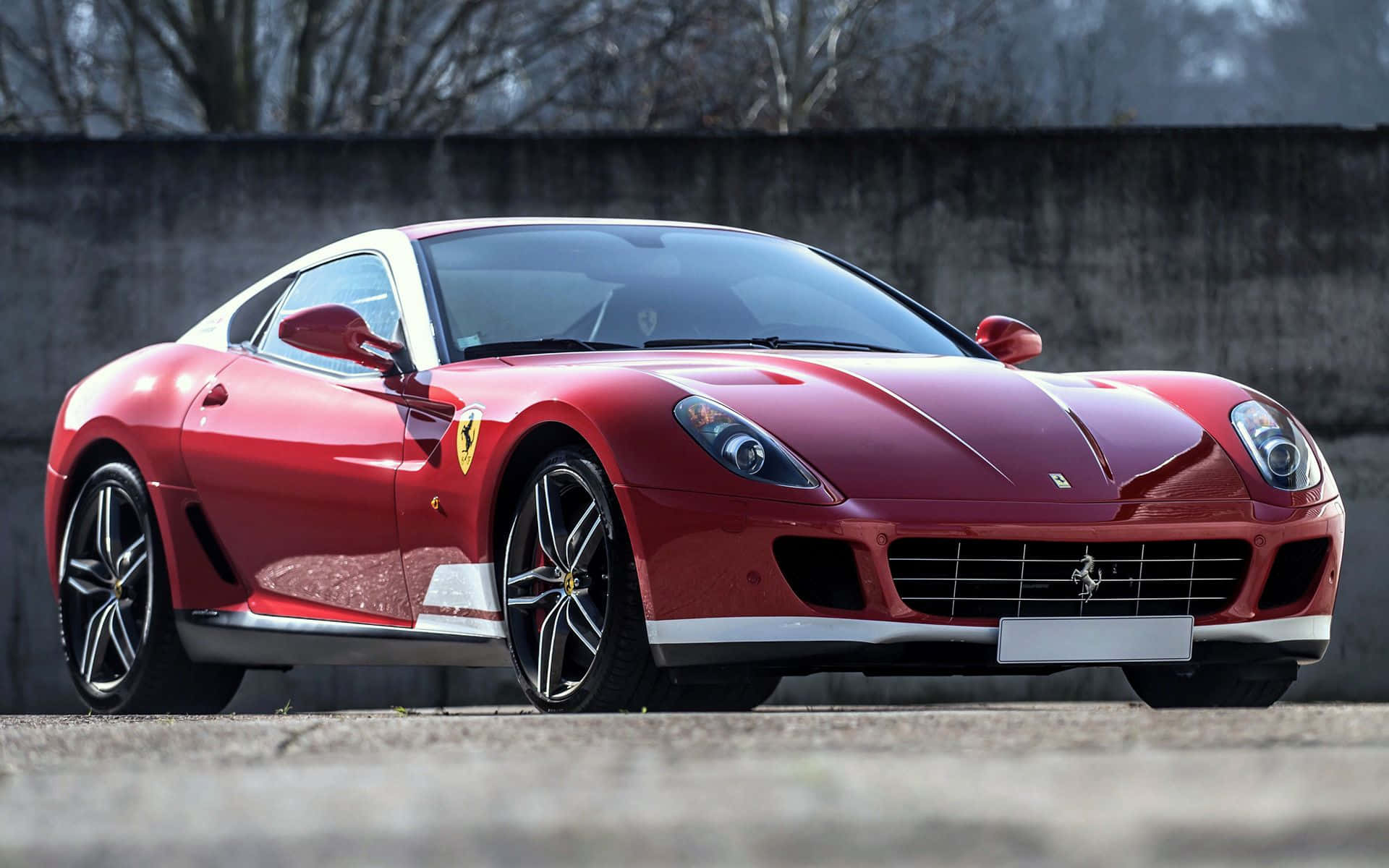 Ferrari 599 GTB Fiorano, glossy red, concrete, Full HD Desktop Wallpaper