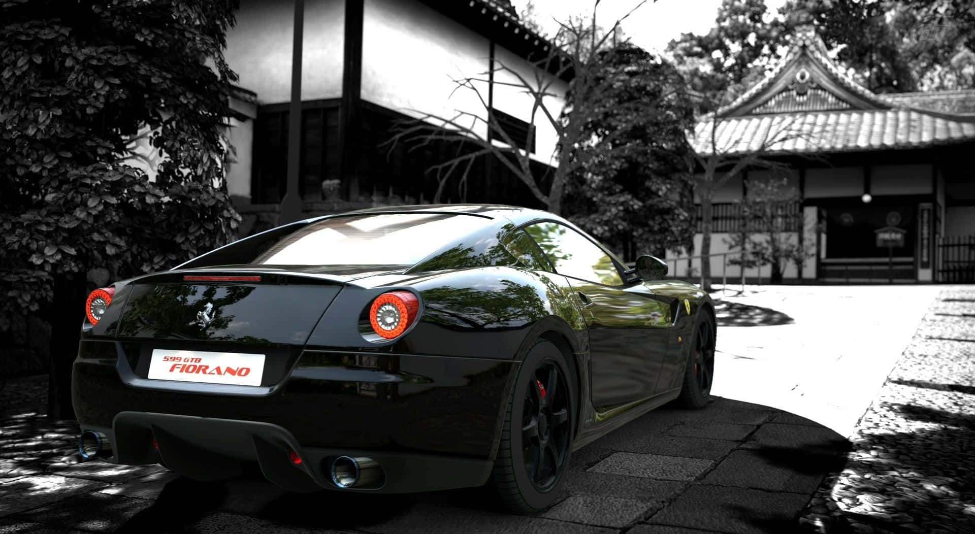 Ferrari 599 GTB Fiorano, glossy black, stone tiles, Full HD Desktop Wallpaper