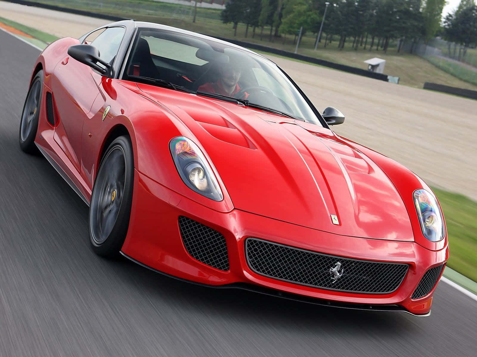 Ferrari 599 GTB Fiorano, vibrant red, racetrack, HD Desktop Wallpaper