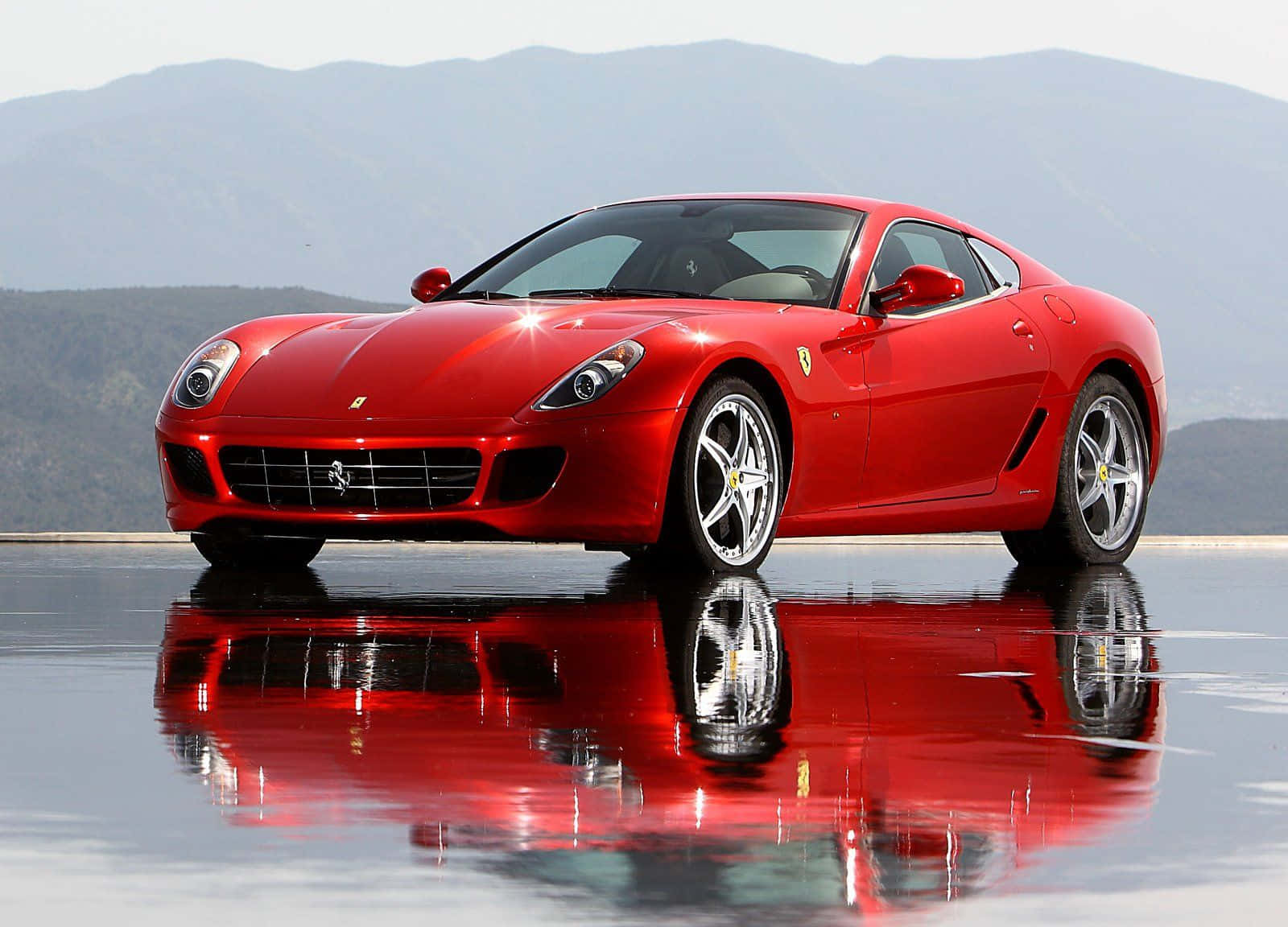 Ferrari 599 GTB Fiorano, glossy red, wet surface, HD Desktop Wallpaper