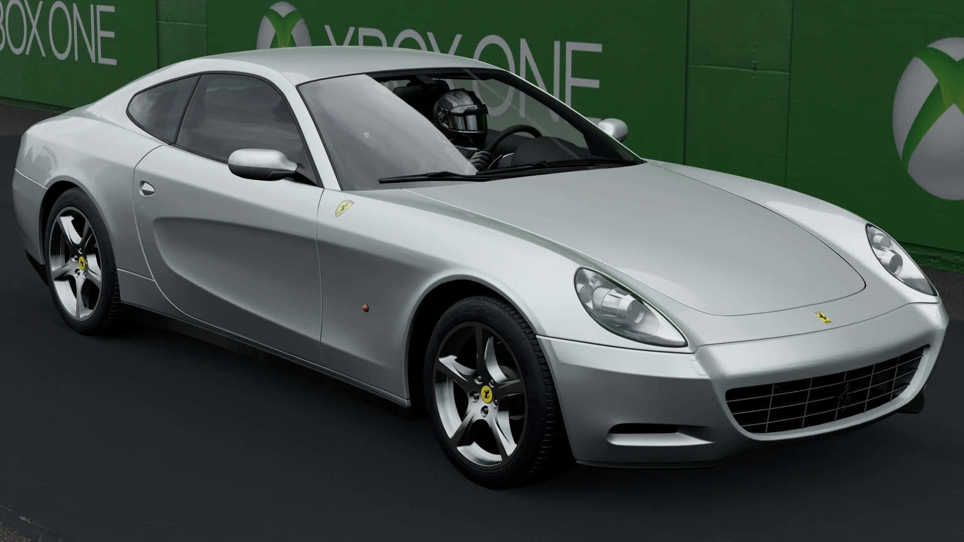 Ferrari 612 Scaglietti, silver, driver in helmet, Full HD Desktop Wallpaper