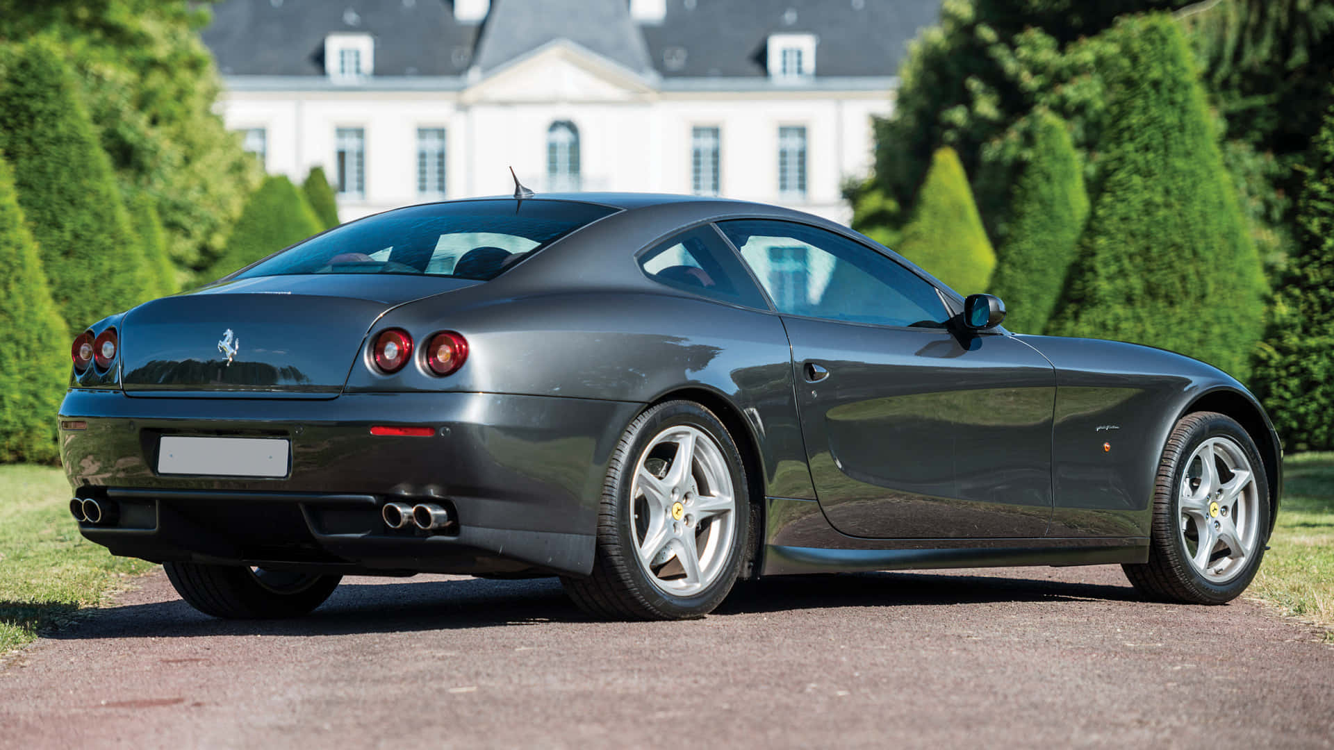Ferrari 612 Scaglietti, dark gray, gravel driveway, Full HD Desktop Wallpaper